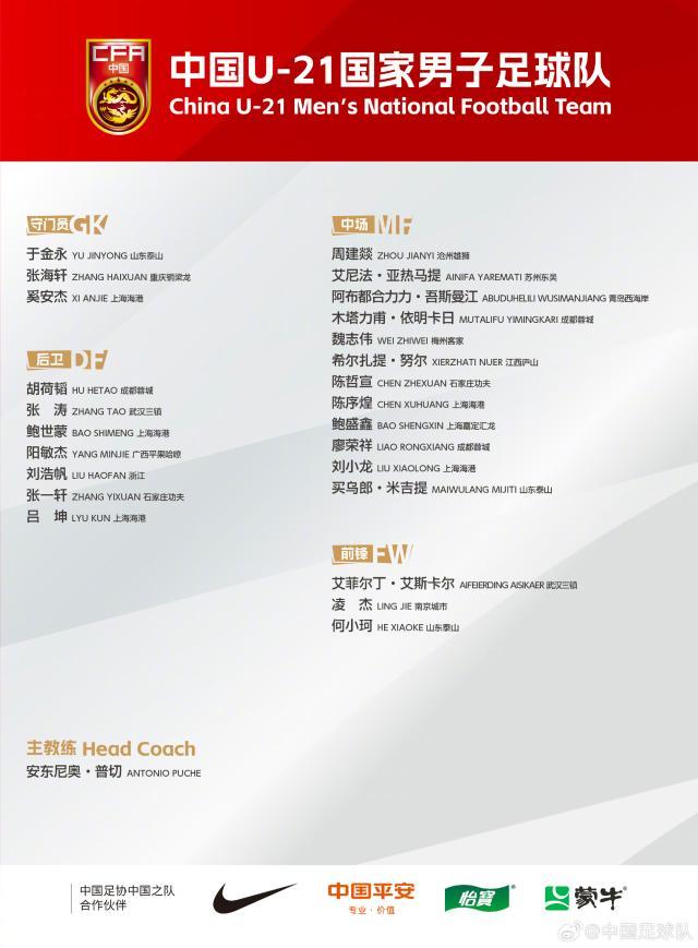 高清赛事回放-U21男足最新一期集训名单：胡荷韬、木塔力甫入选
